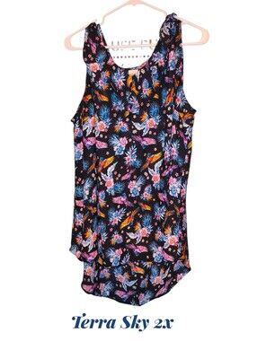 Terra & Sky Black Floral Tank with Pink, Blue & Orange Accents